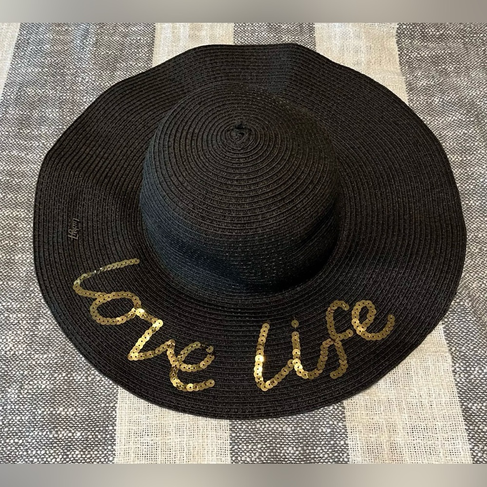 Lucky 7 Black Floppy Hat 100% Paper Gold Sequin Love Life